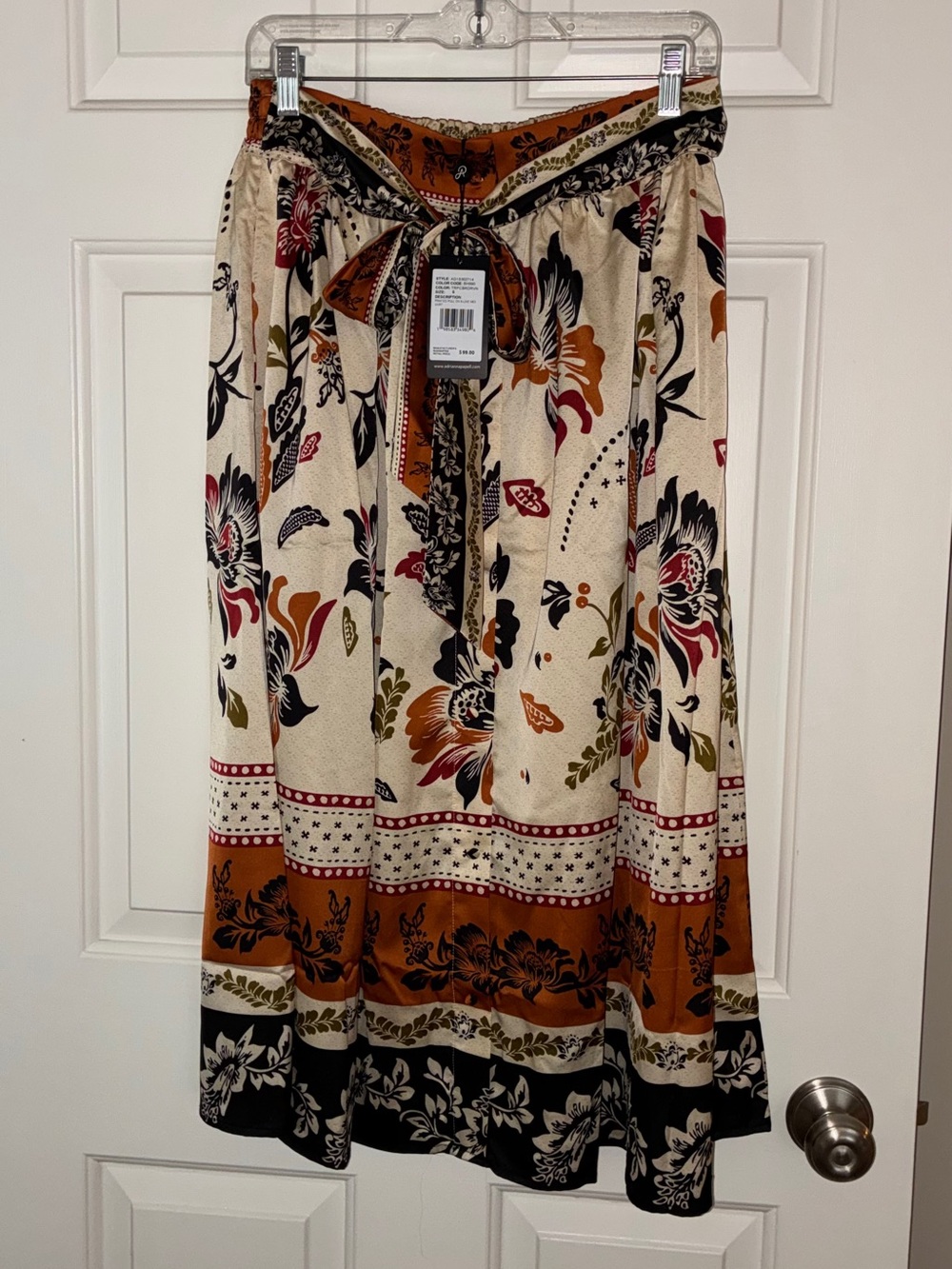 NWT Adrianna Papell Tie Floral Printed Midi Skirt Tropic Border‎ Vine Sz S - Picture 6 of 11